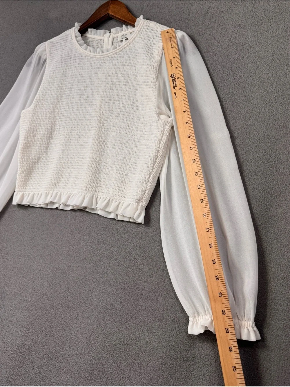 Aritzia Wilfred Tempest Blouse Top Ruffle Off White Smocked Puff Sheer Sleeves,M